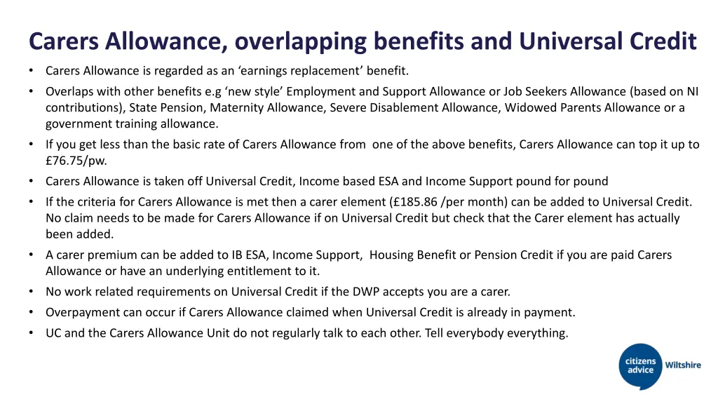 carers allowance overlapping benefits