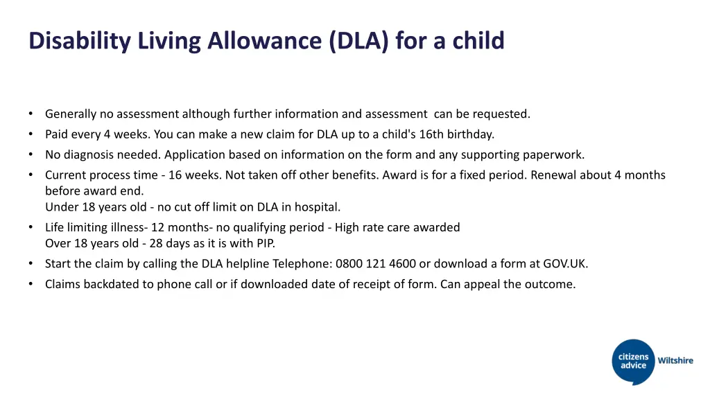 disability living allowance dla for a child