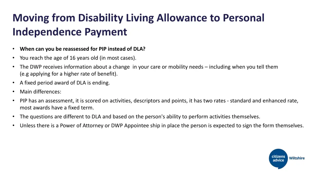 moving from disability living allowance