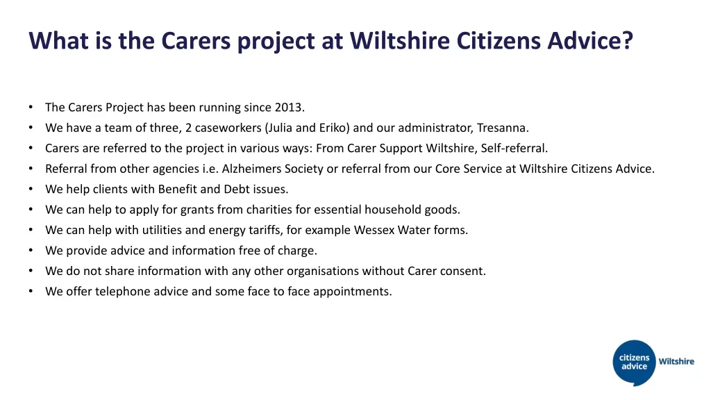 what is the carers project at wiltshire citizens