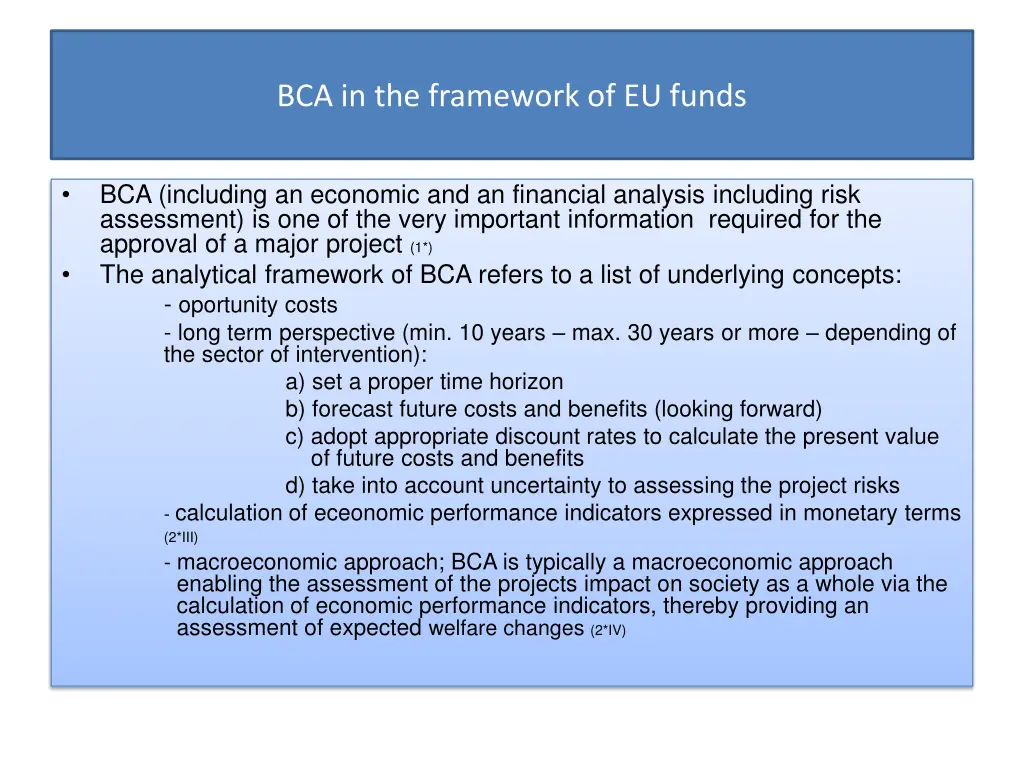 bca in the framework of eu funds