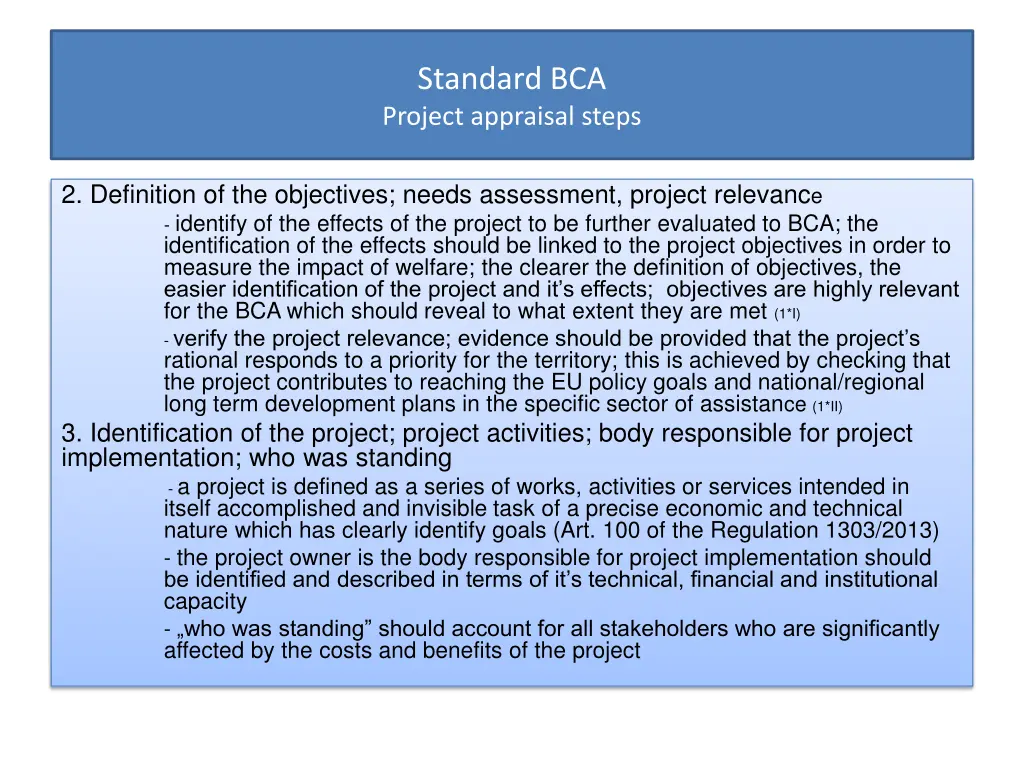 standard bca project appraisal steps 1