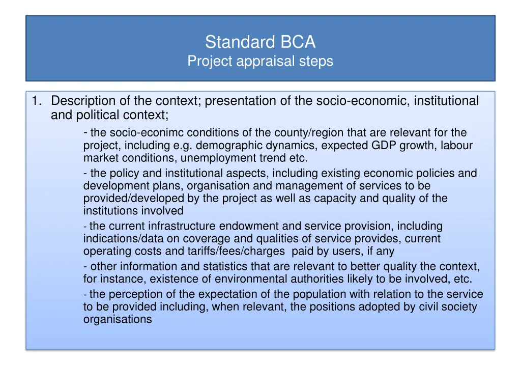 standard bca project appraisal steps