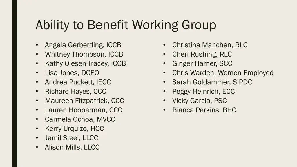 ability to benefit working group