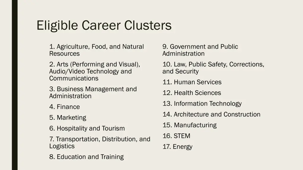 eligible career clusters