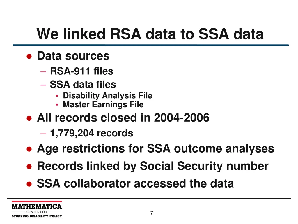 we linked rsa data to ssa data