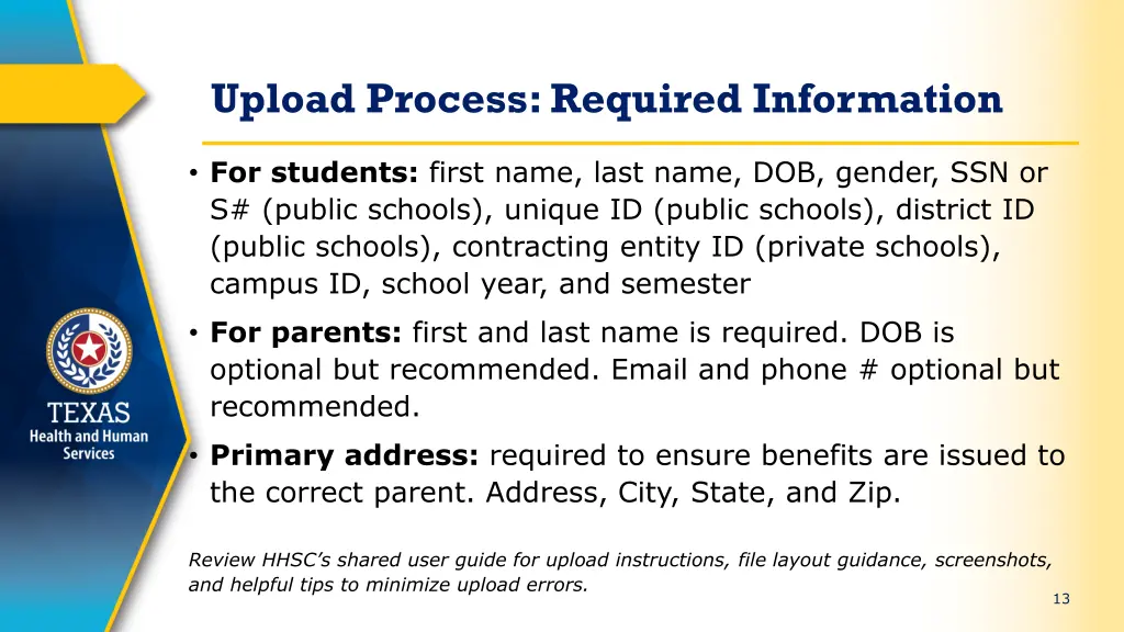 upload process required information