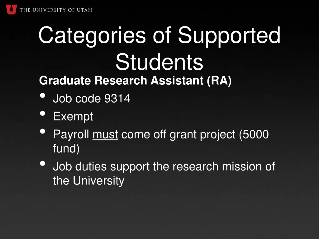 categories of supported students graduate 1