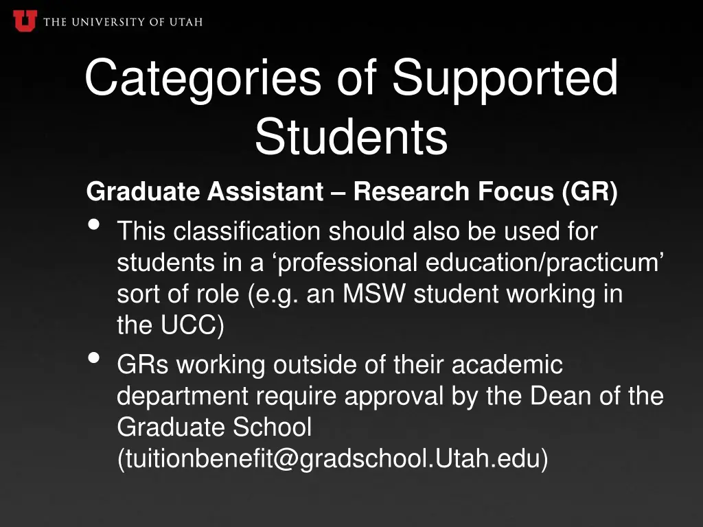 categories of supported students graduate 2