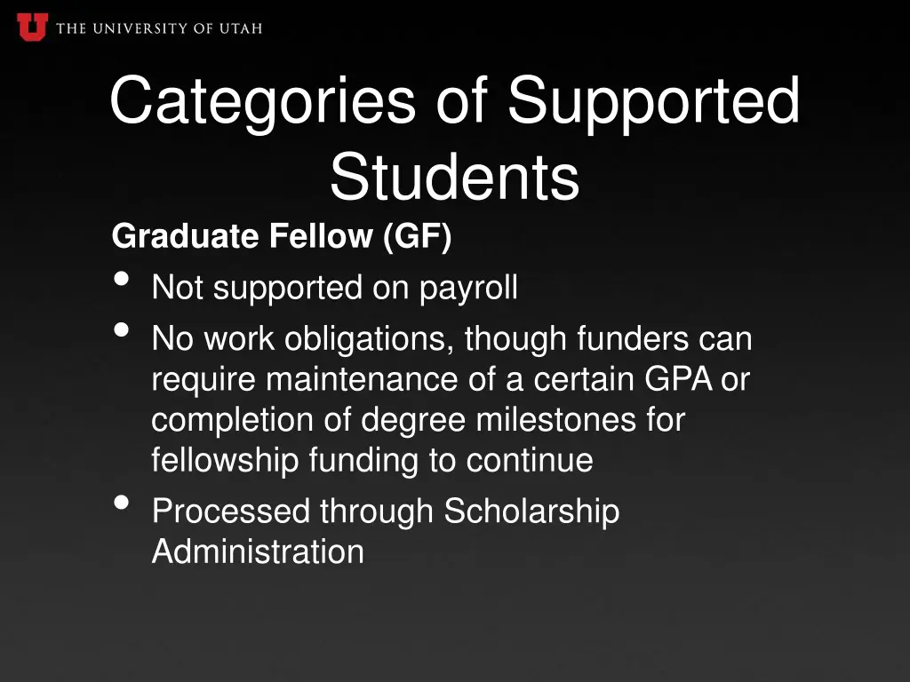 categories of supported students graduate fellow