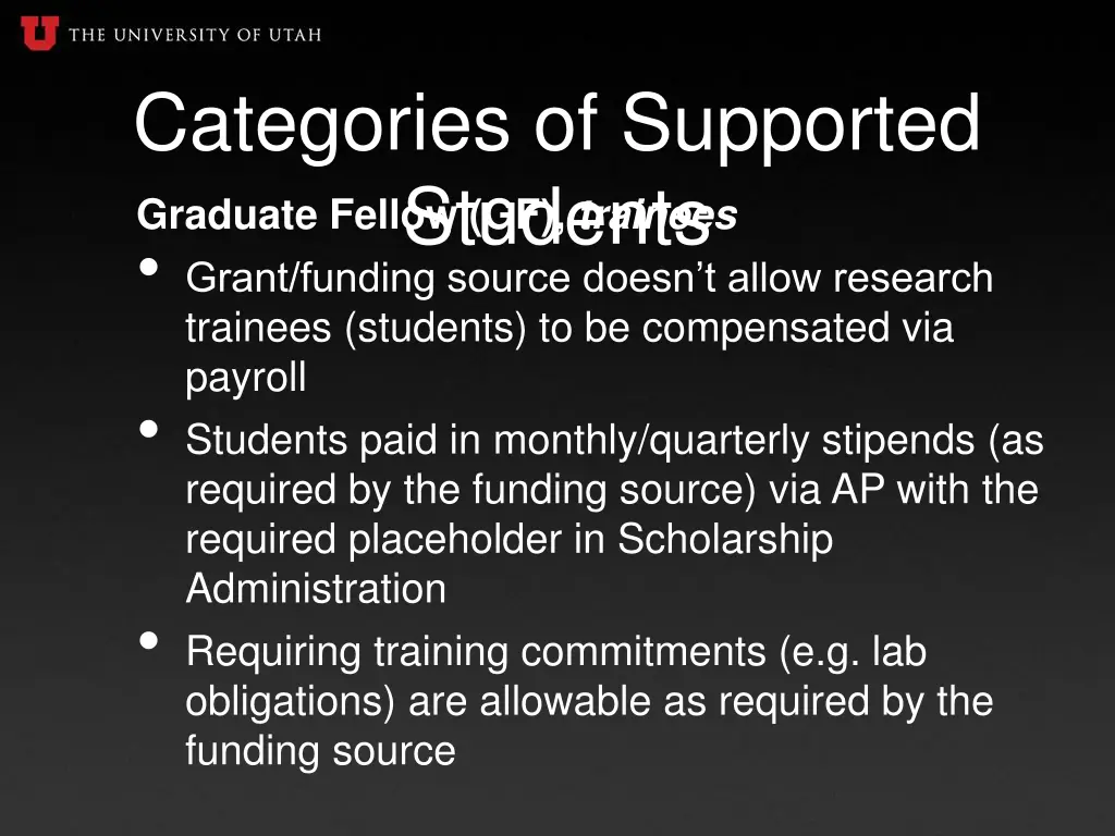 categories of supported students grant funding