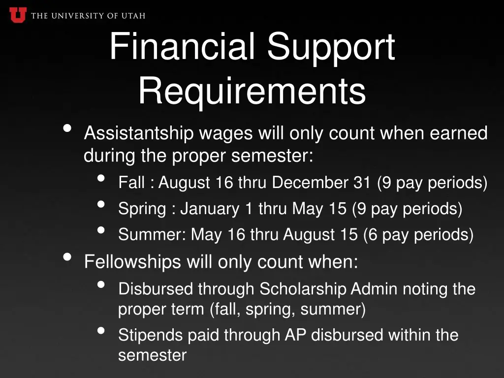 financial support requirements assistantship