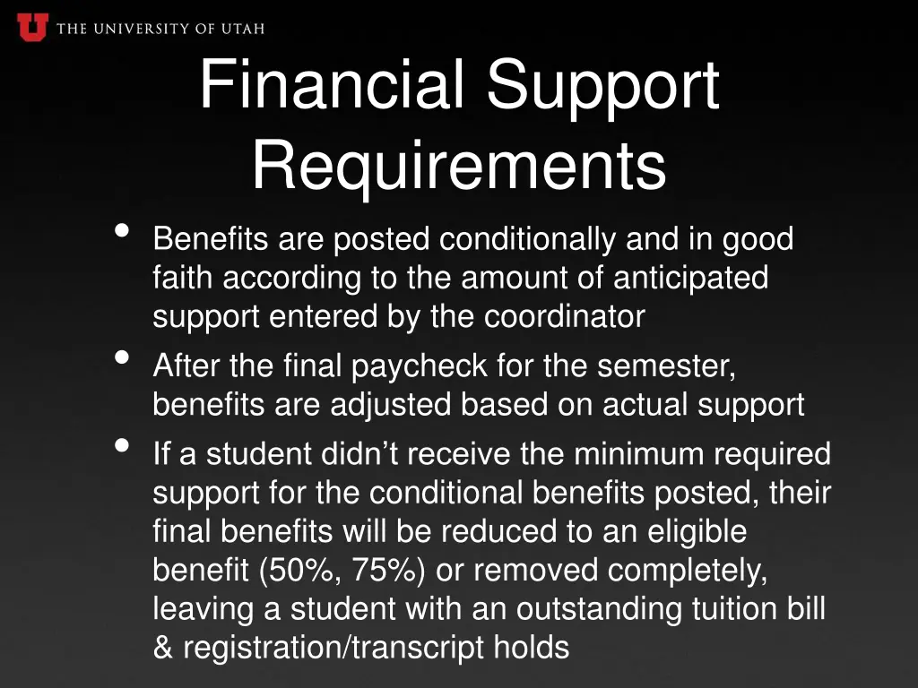 financial support requirements benefits