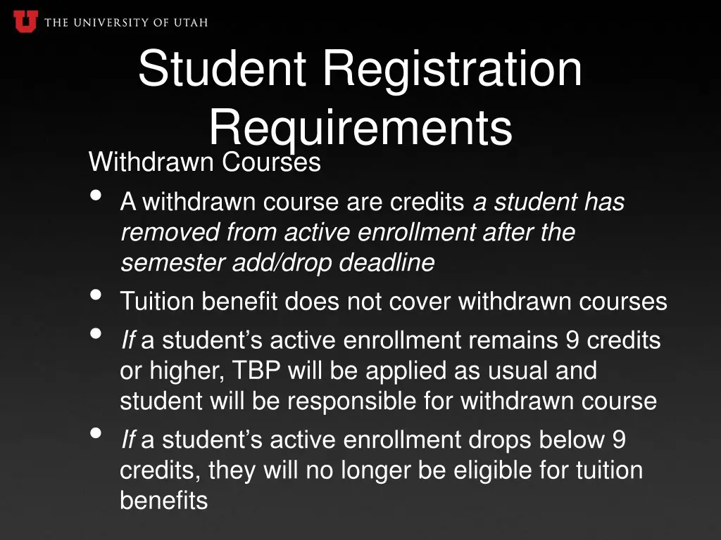 student registration requirements withdrawn