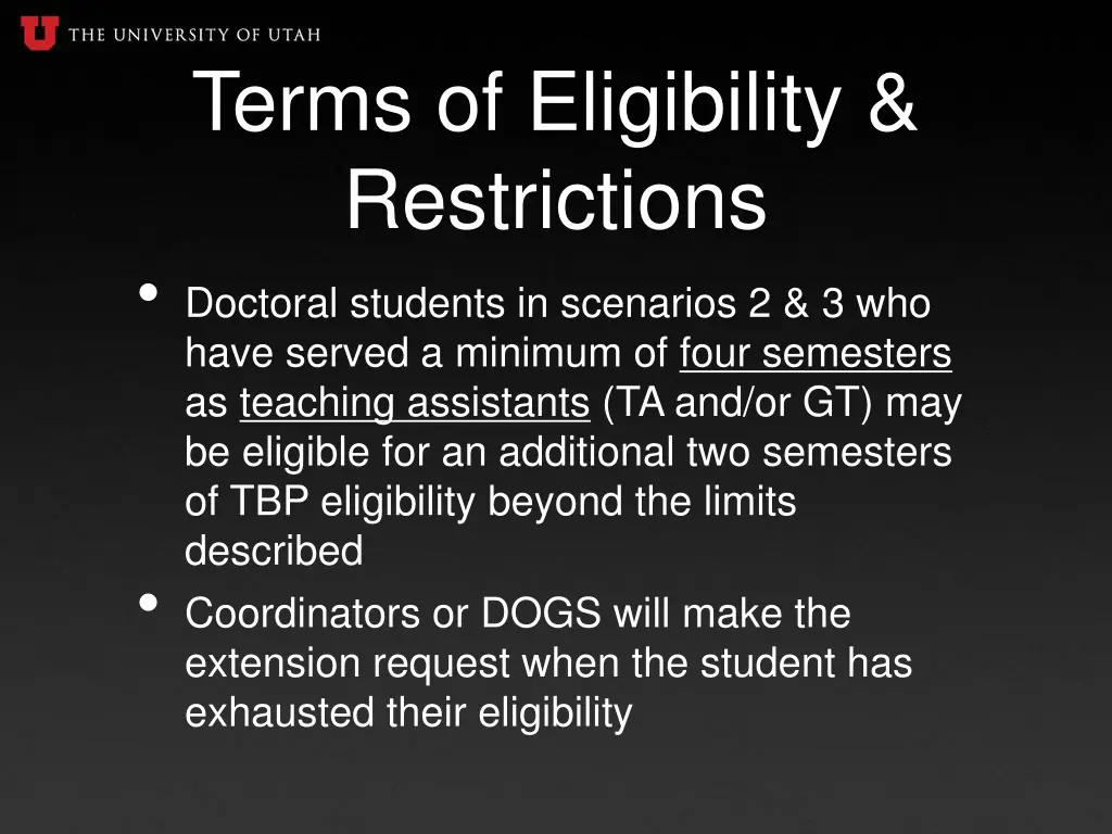 terms of eligibility restrictions doctoral