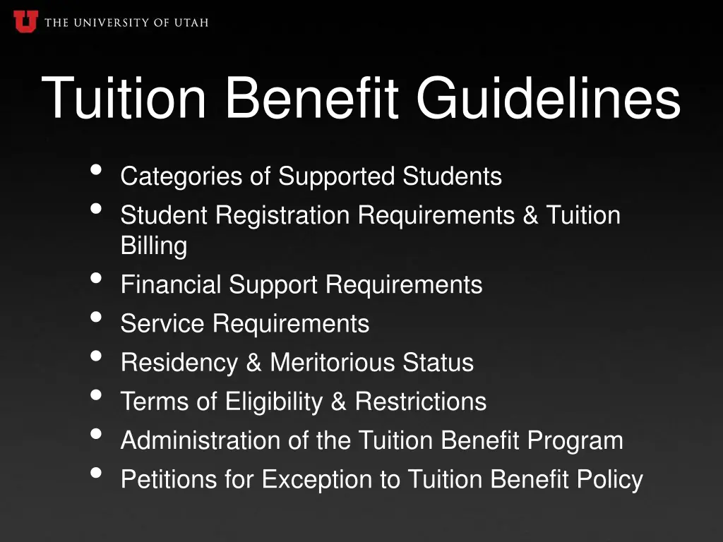 tuition benefit guidelines categories