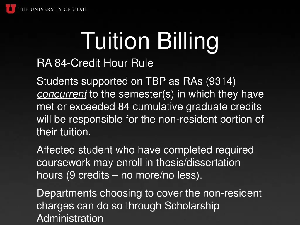 tuition billing ra 84 credit hour rule