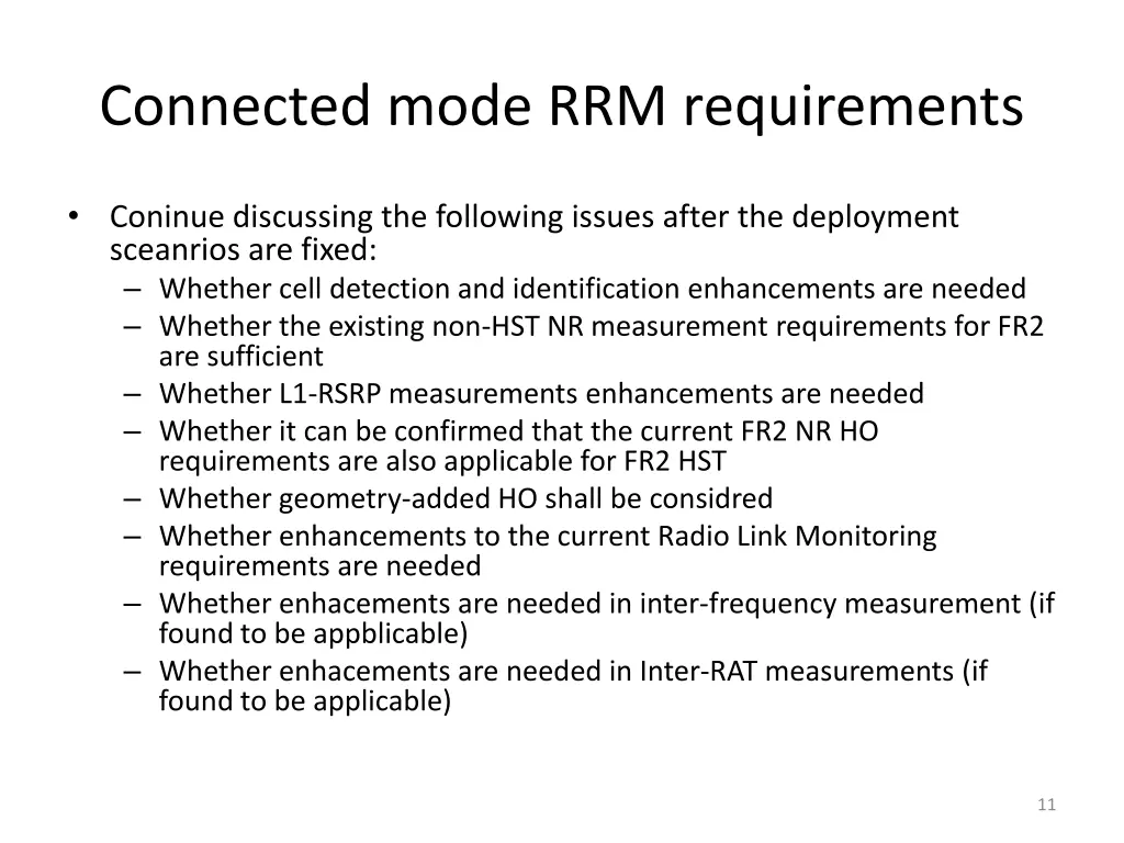 connected mode rrm requirements