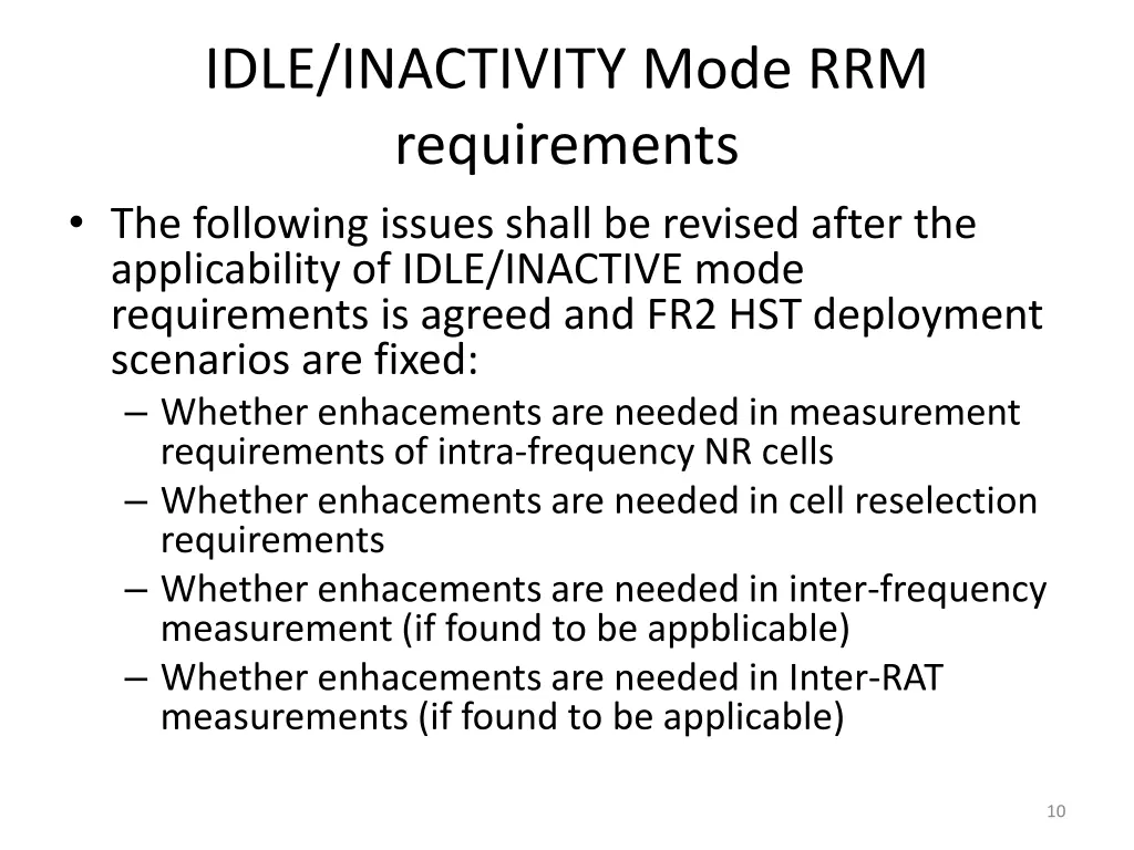 idle inactivity mode rrm requirements