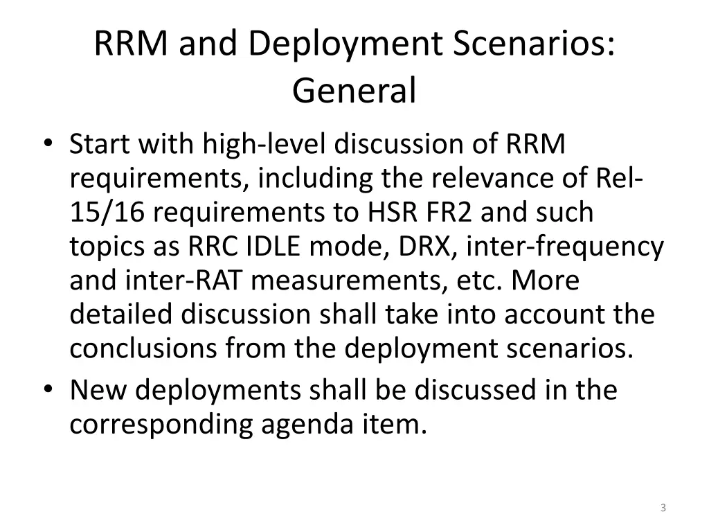 rrm and deployment scenarios general start with