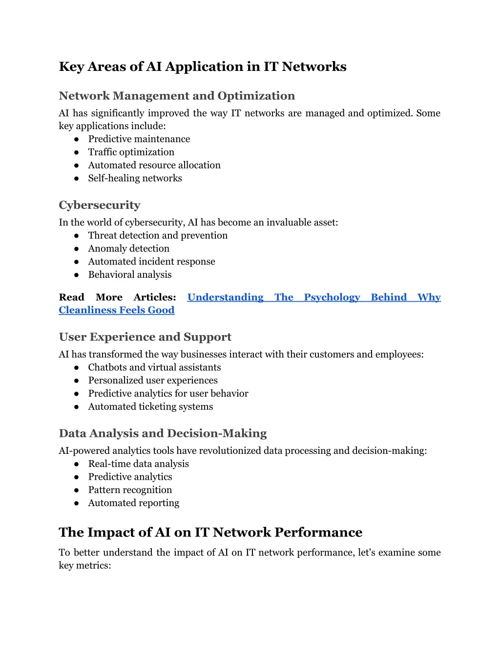 key areas of ai application in it networks