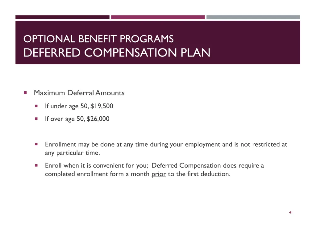 optional benefit programs deferred compensation 1