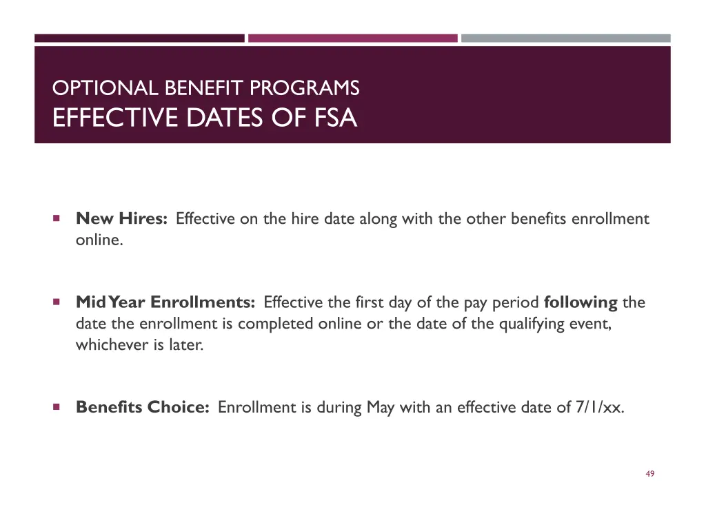 optional benefit programs effective dates of fsa