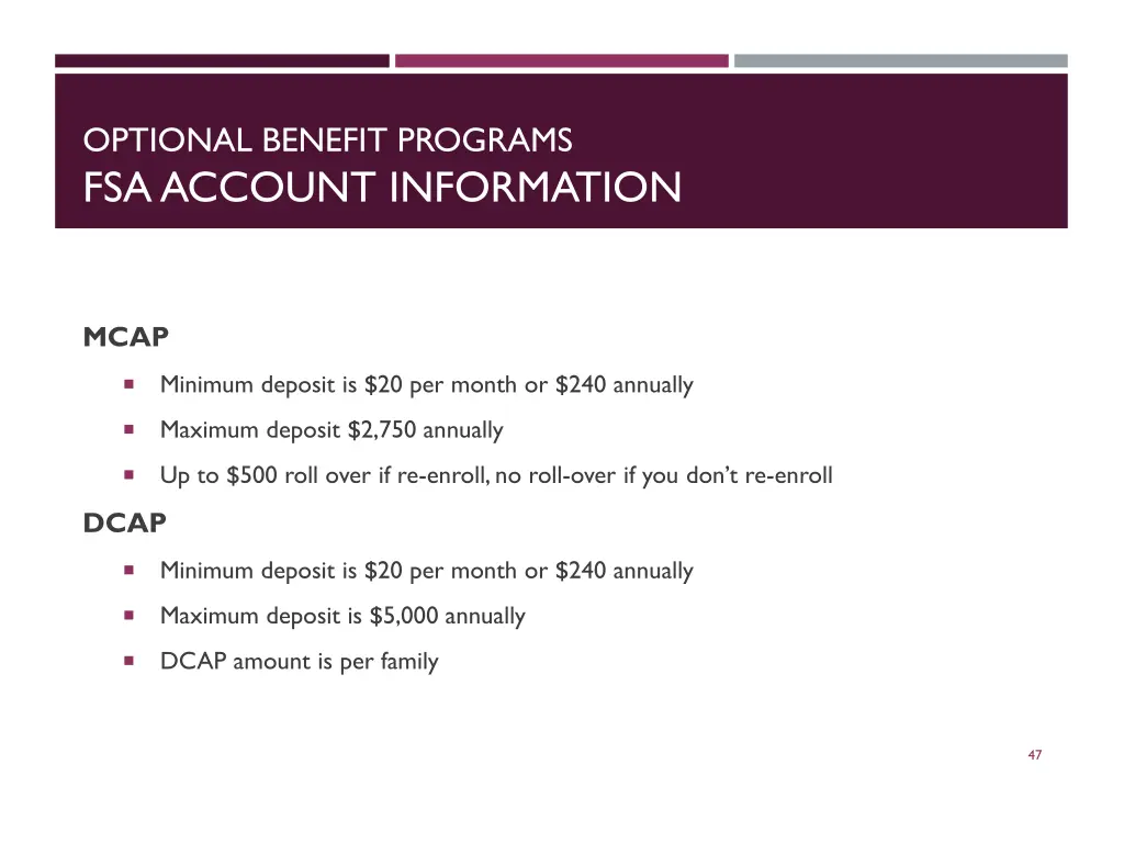 optional benefit programs fsa account information