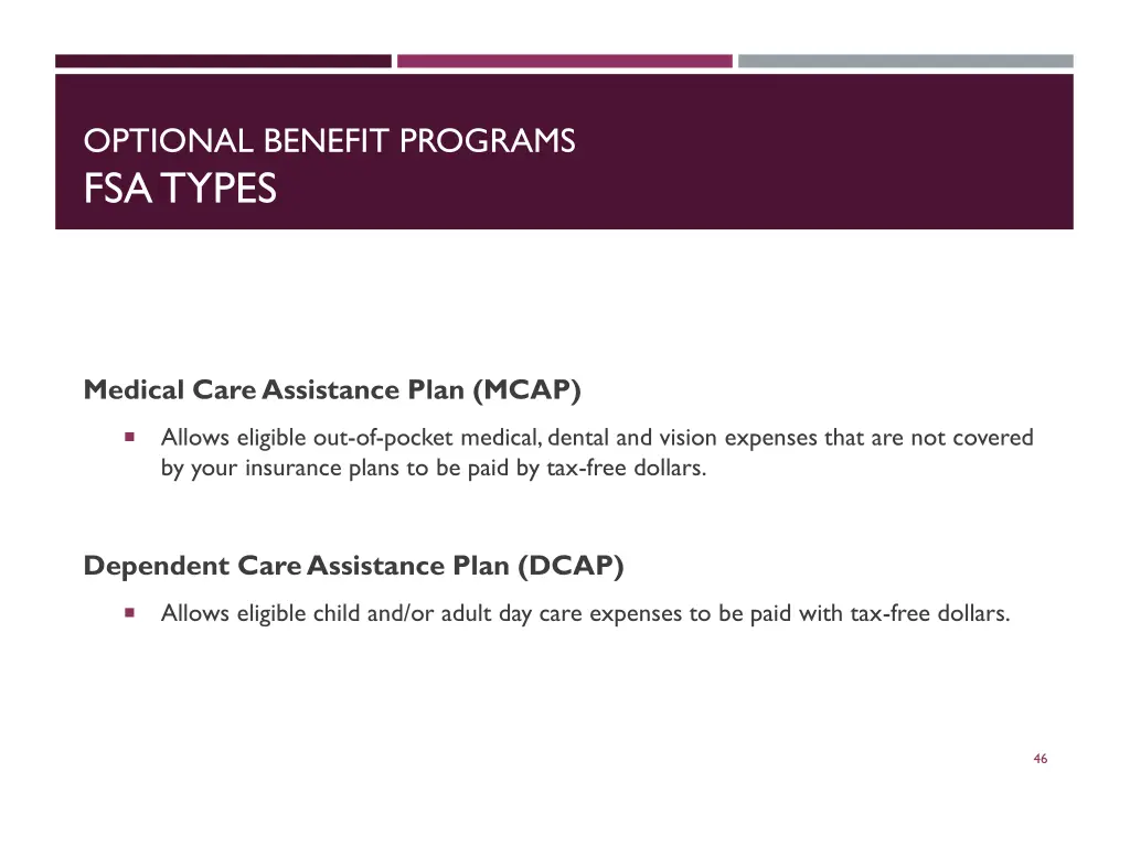 optional benefit programs fsa types