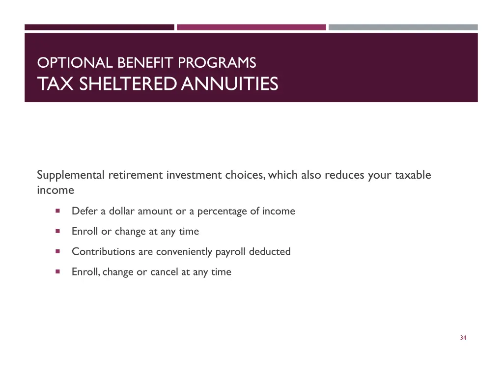 optional benefit programs tax sheltered annuities