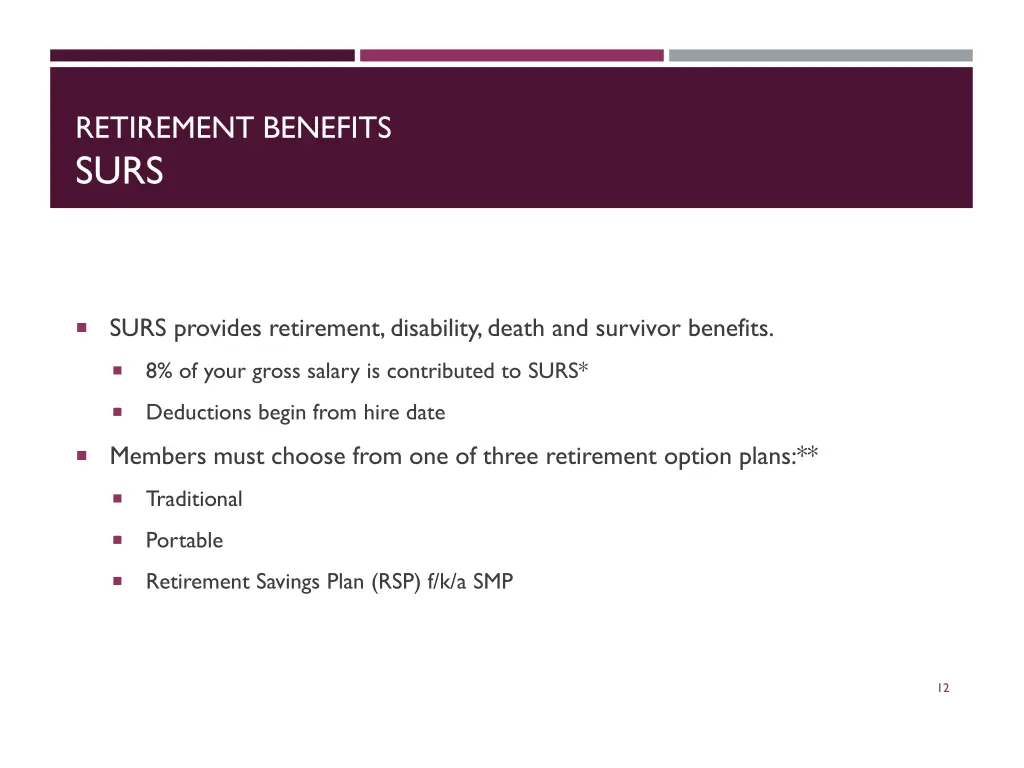 retirement benefits surs