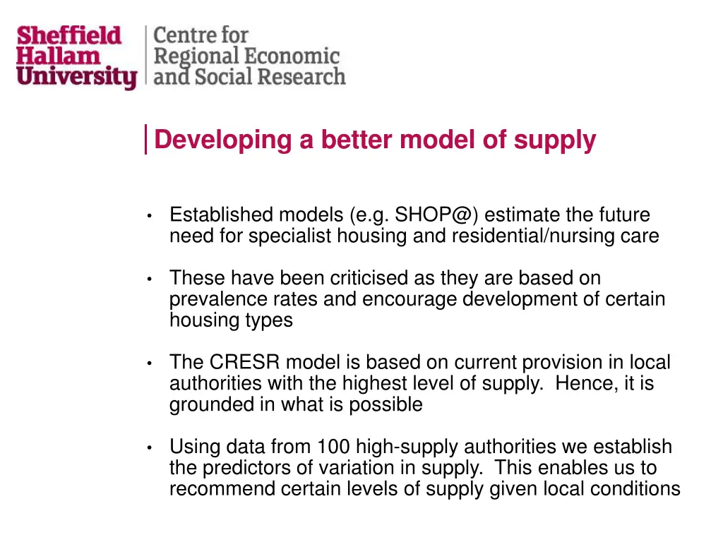 developing a better model of supply