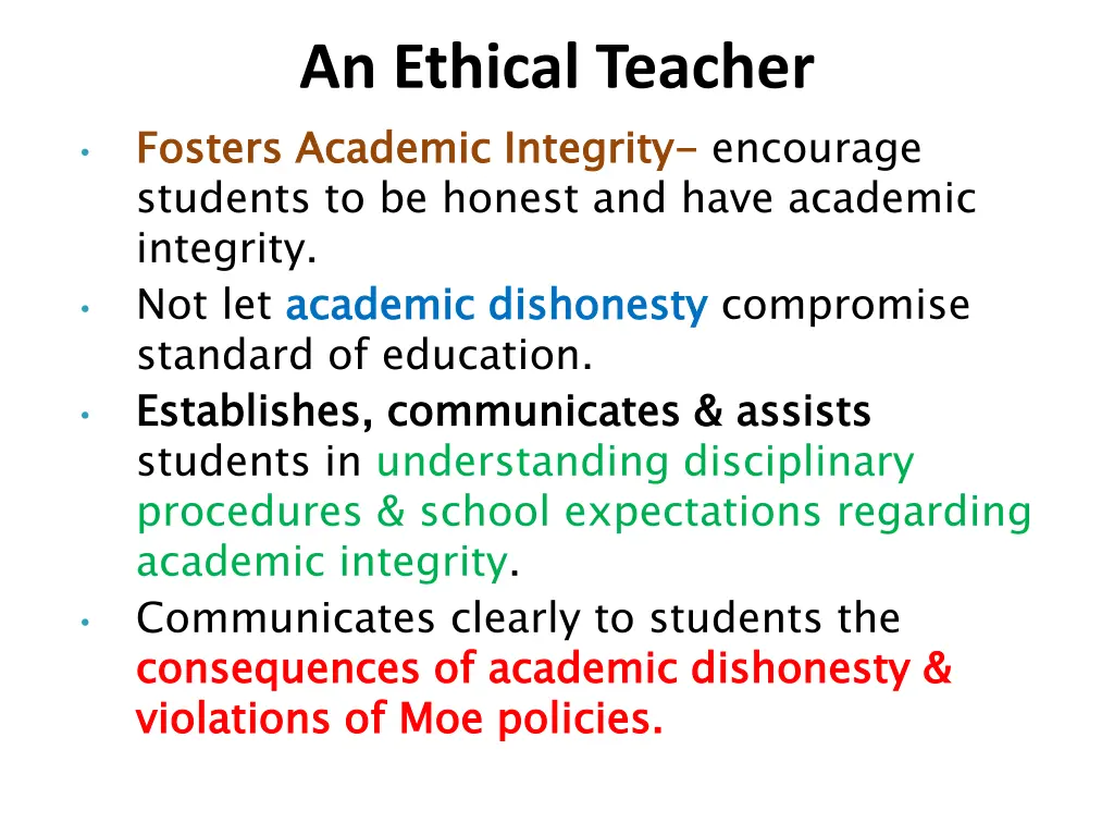 an ethical teacher fosters academic integrity