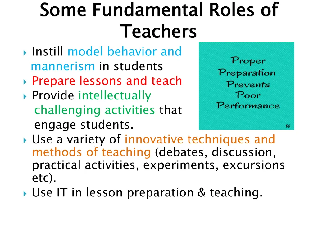 some fundamental roles of teachers instill model