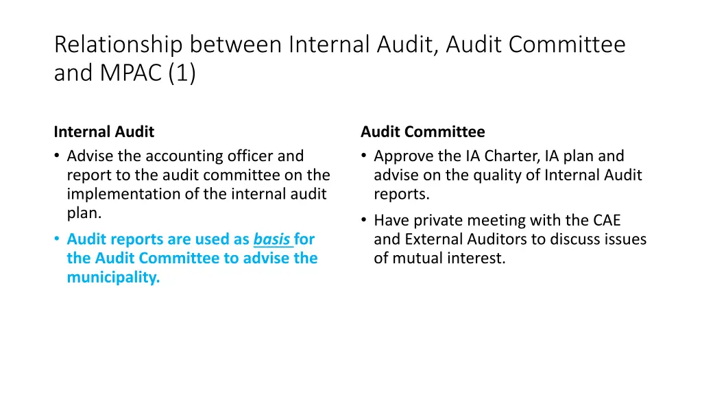 relationship between internal audit audit