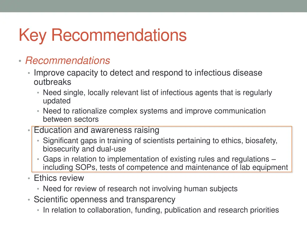 key recommendations