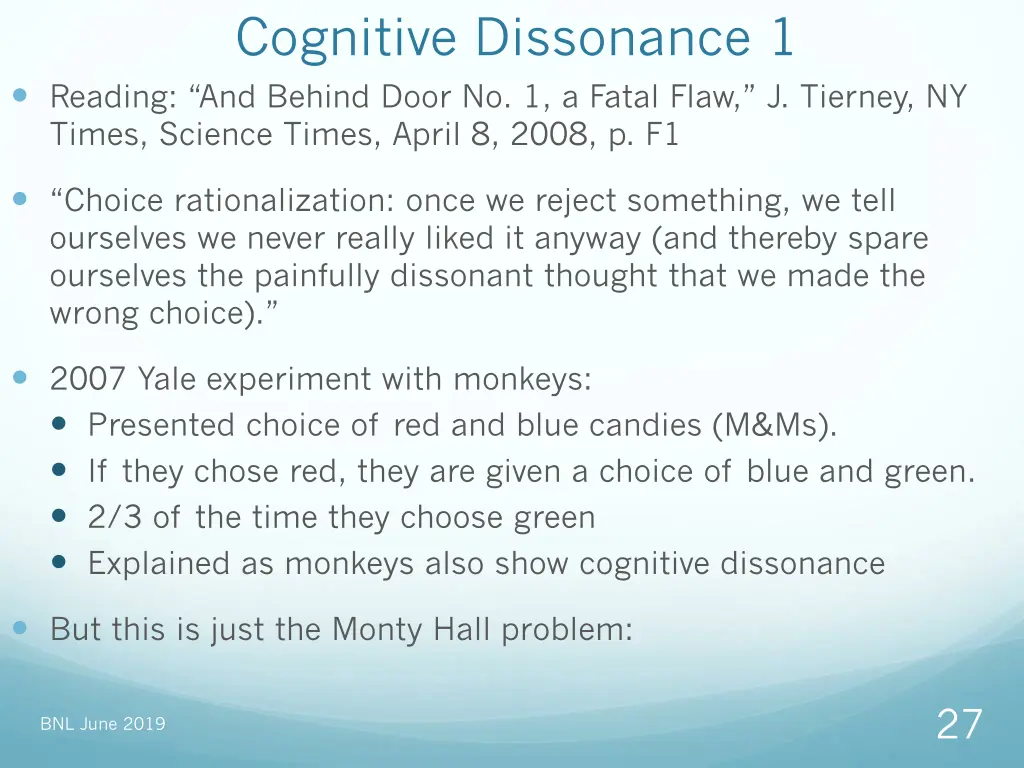 cognitive dissonance 1 reading and behind door 1