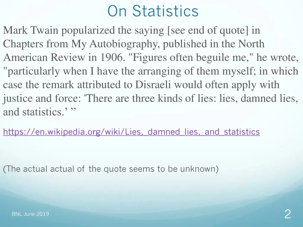 on statistics