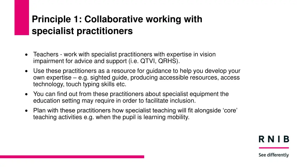 principle 1 collaborative working with specialist