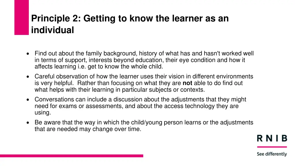 principle 2 getting to know the learner