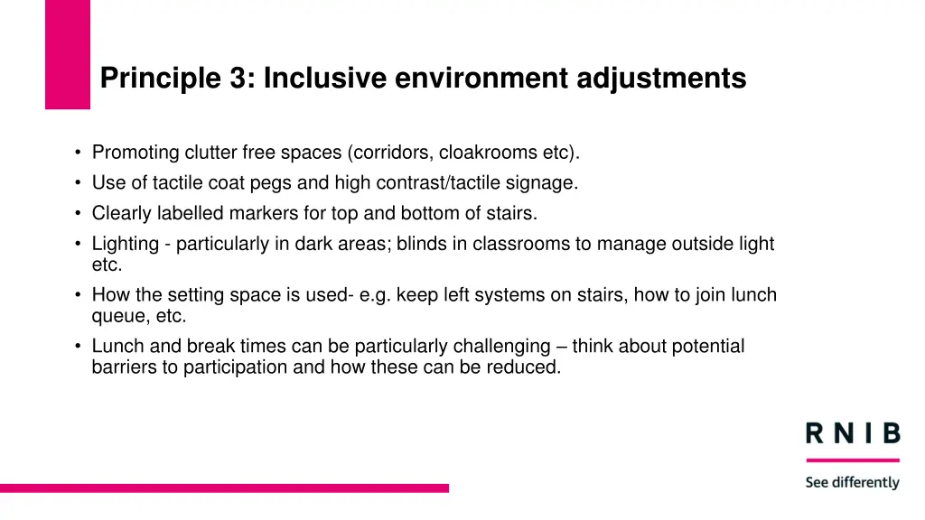 principle 3 inclusive environment adjustments