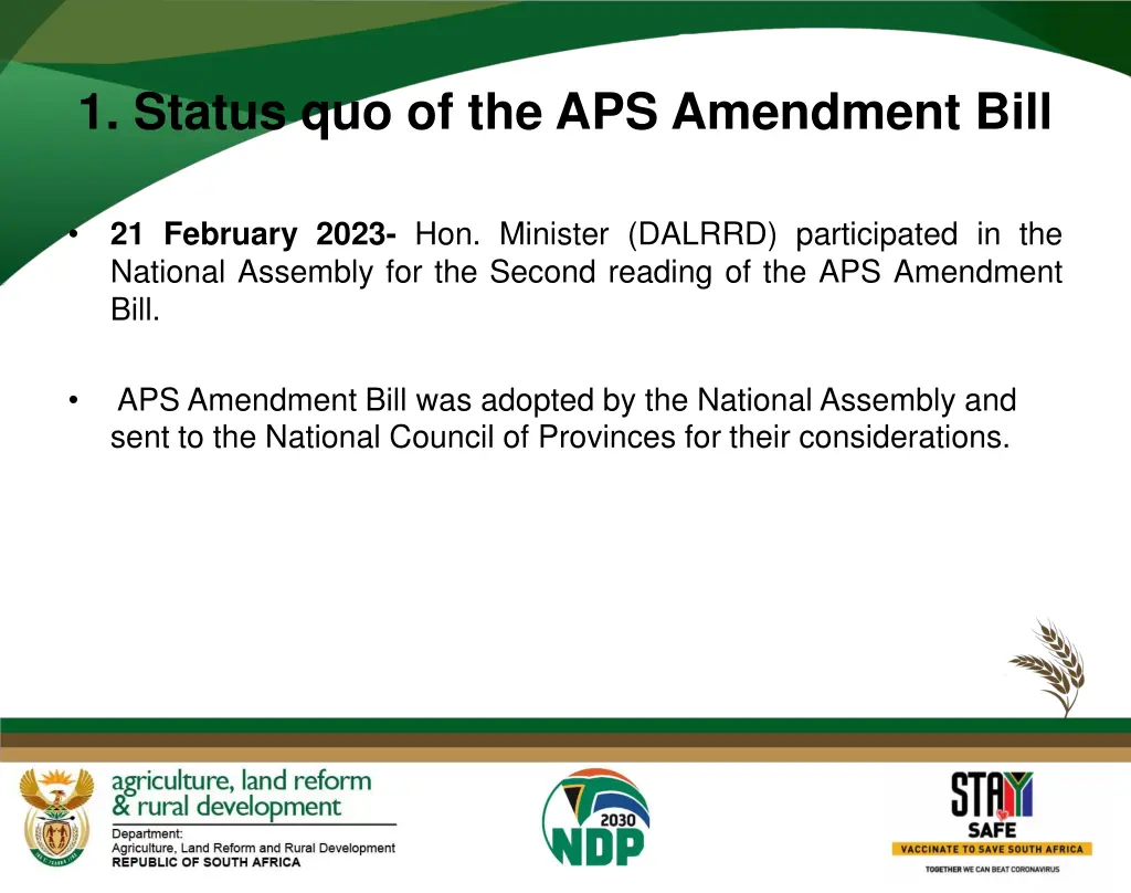 1 status quo of the aps amendment bill