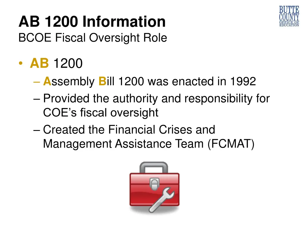 ab 1200 information bcoe fiscal oversight role 1