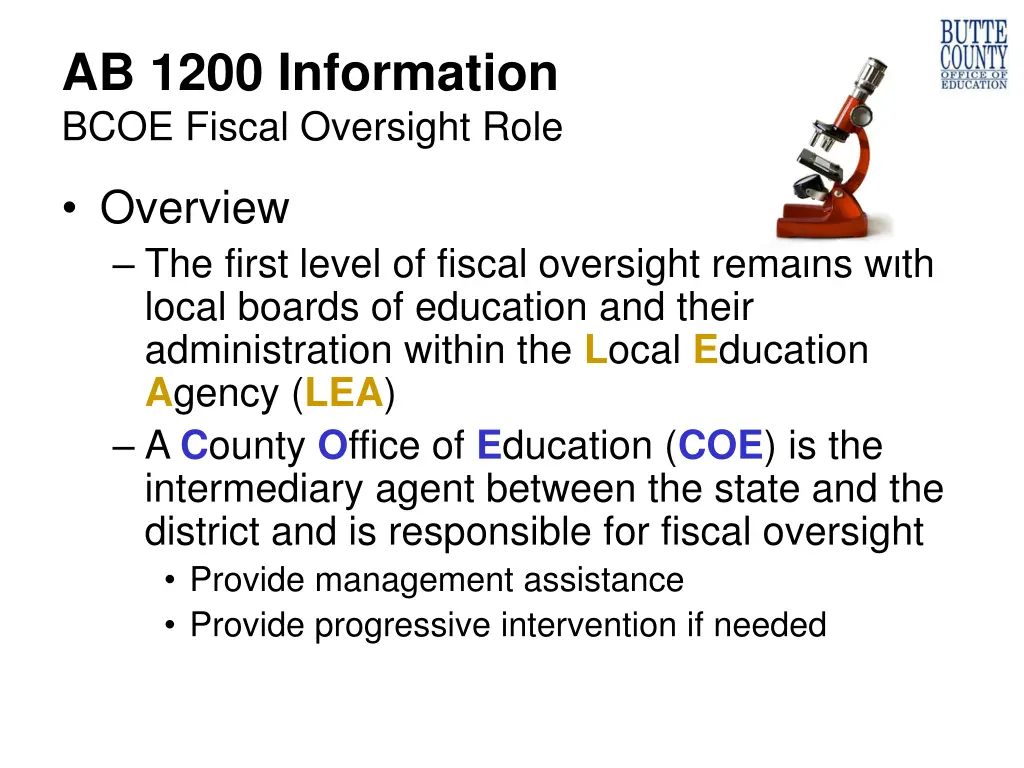 ab 1200 information bcoe fiscal oversight role