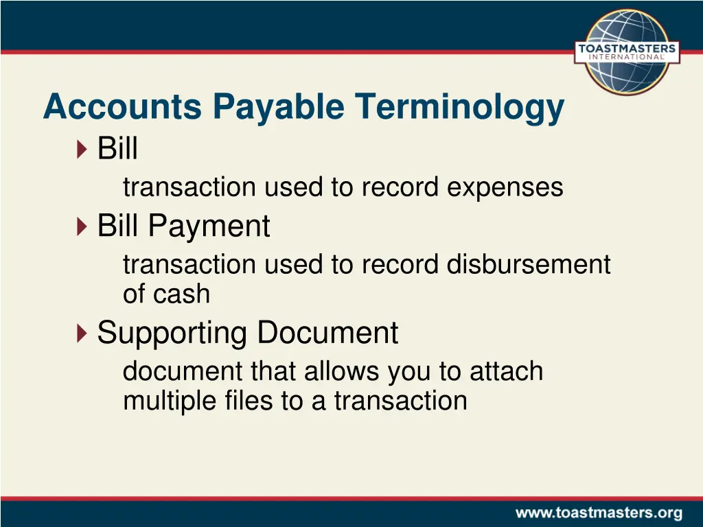 accounts payable terminology bill transaction