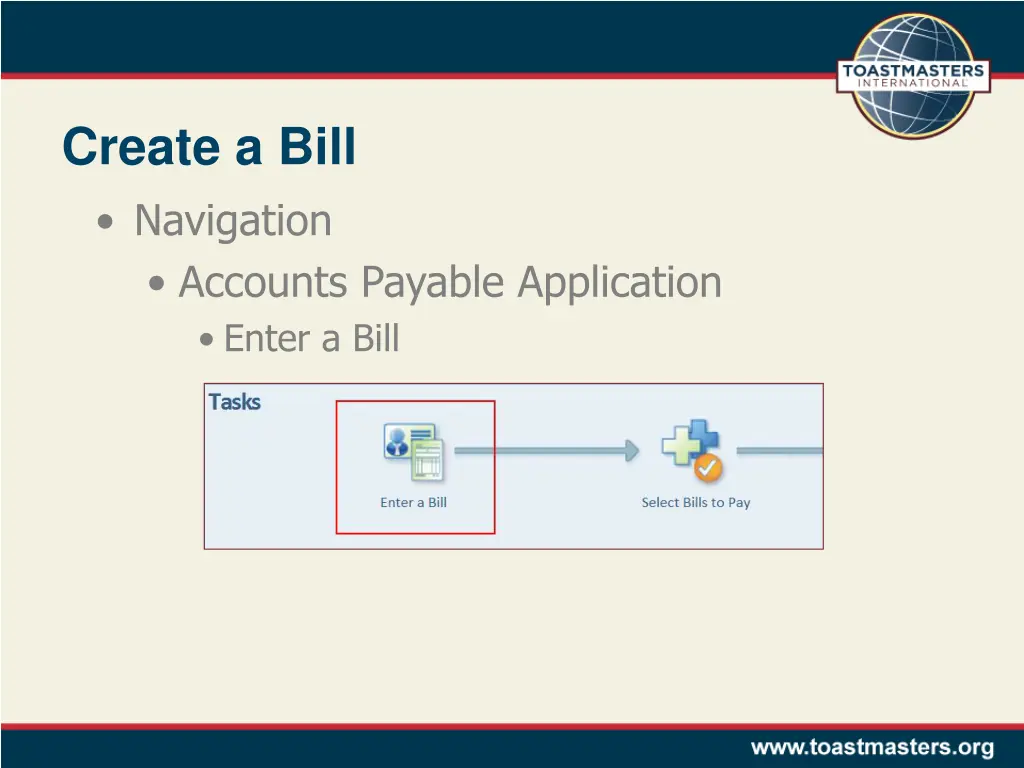 create a bill navigation accounts payable