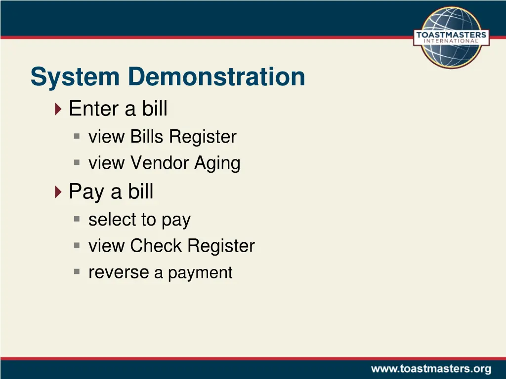 system demonstration enter a bill view bills