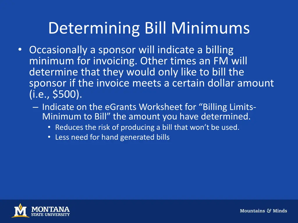 determining bill minimums occasionally a sponsor