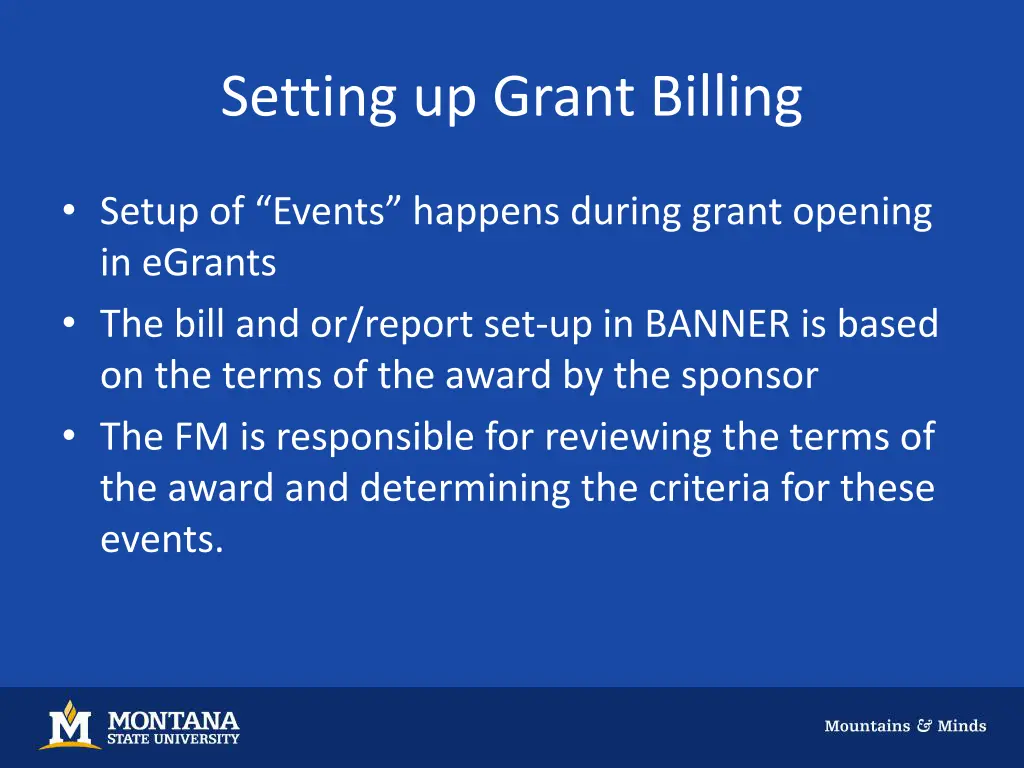 setting up grant billing