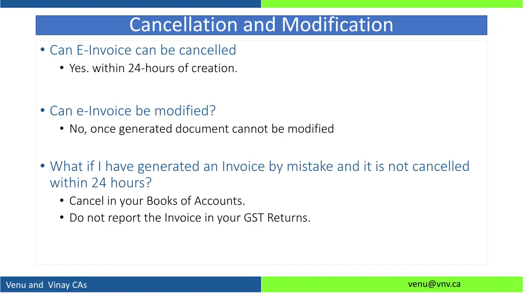 cancellation and modification can e invoice